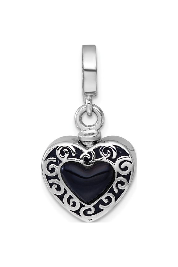 Sterling Silver Rhodium-plated Onyx Enameled Heart Ash Holder BeadPendant Material Primary Purity Graceful Enchanting Timeless A classic choice for celebrating love and achievement