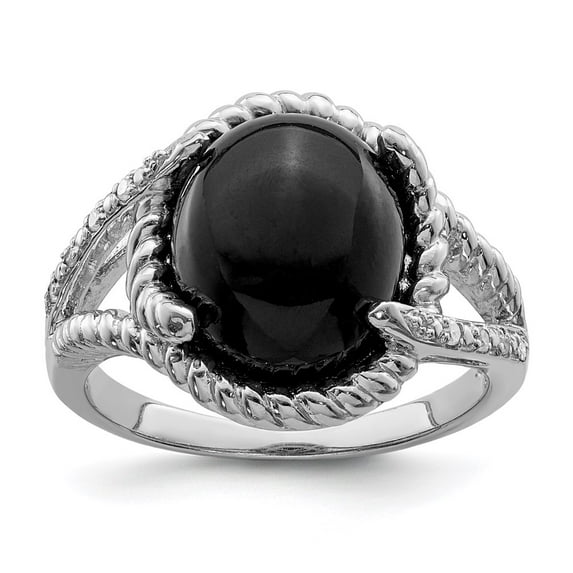 Sterling Silver Rhodium-plated Onyx and Diamond Ring QR5600