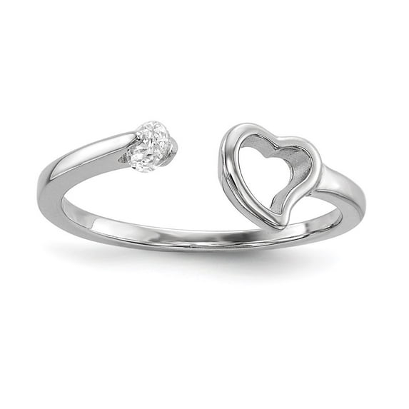 Sterling Silver Rhodium-plated Open Heart CZ Polished Ring QR6742