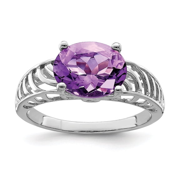 Sterling Silver Rhodium-plated Oval Amethyst Ring - Size 7