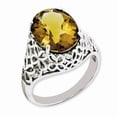 thumbnail image 1 of Sterling Silver Rhodium-plated Oval Checker-Cut Whiskey Quartz Ring - Size 7, 1 of 1