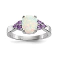 thumbnail image 1 of Sterling Silver Rhodium-plated Oval Created Opal w/Purple CZ Ring, 1 of 5