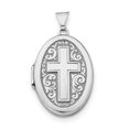 thumbnail image 1 of Sterling Silver Rhodium-plated Oval Cross Locket, 1 of 3