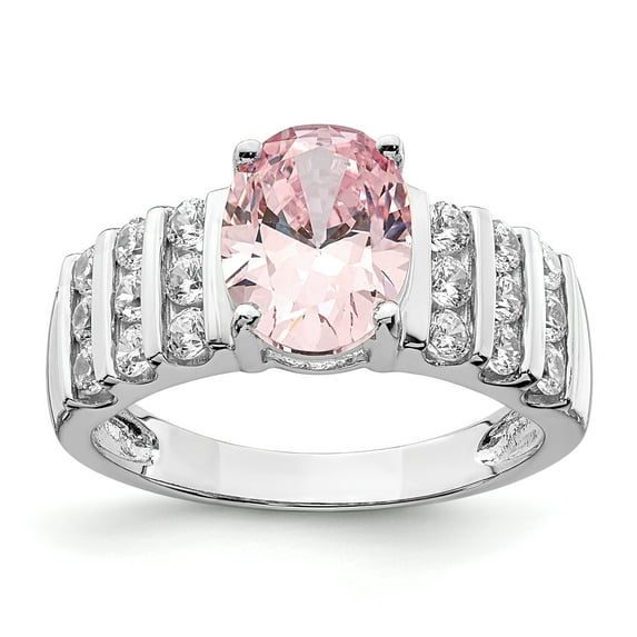 Sterling Silver Rhodium-plated Oval Pink & White CZ Ring QR7046