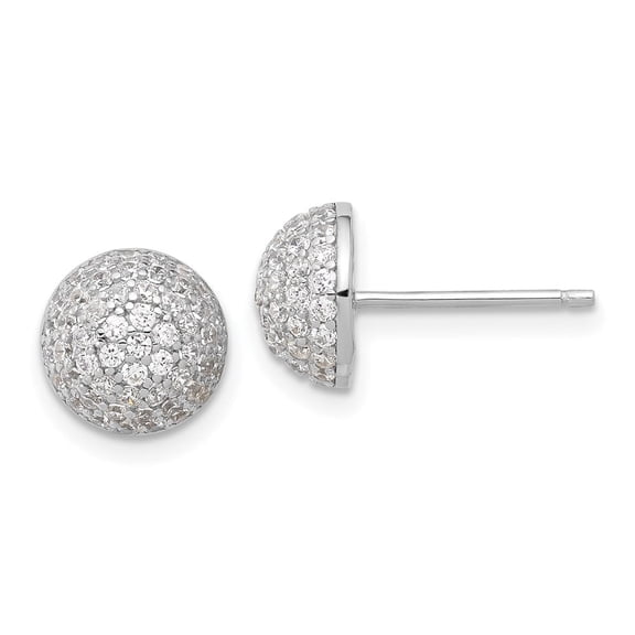 Sterling Silver Rhodium-plated Pav CZ Domed Post Earrings