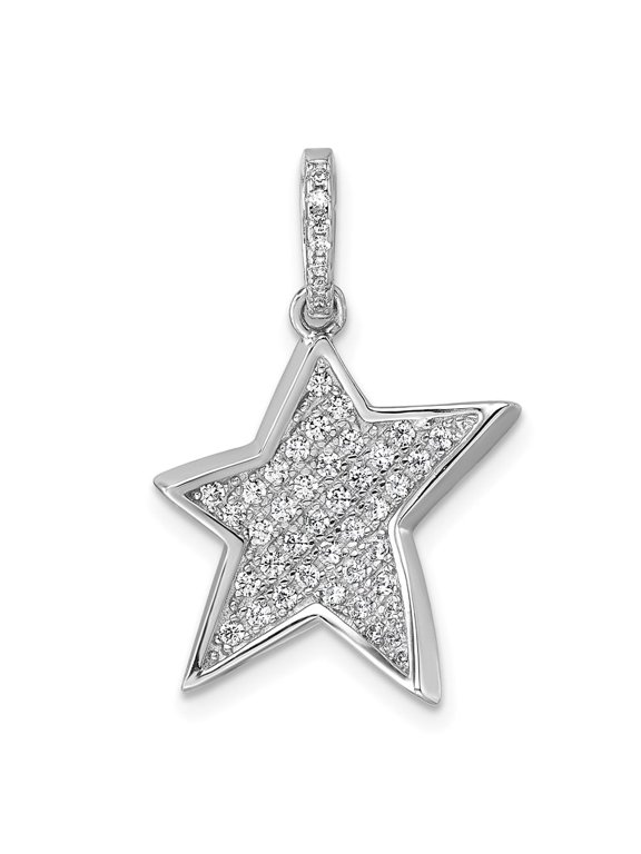 Sterling Silver Rhodium-plated Pave CZ Concave Star Pendant