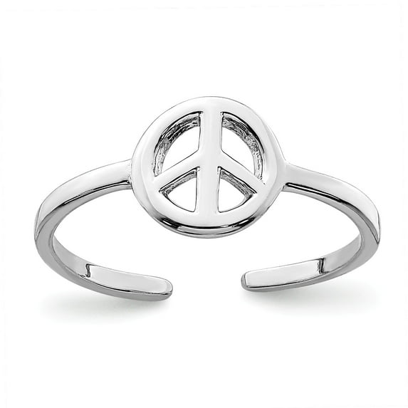 Sterling Silver Rhodium-plated Peace Sign Toe Ring - Size 11