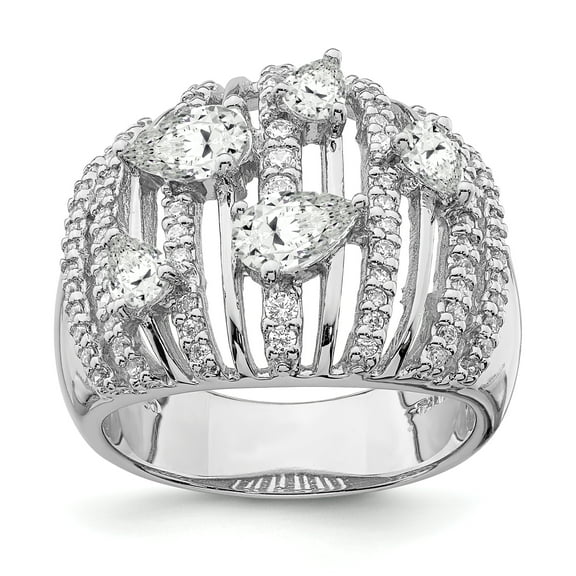 Sterling Silver Rhodium-plated Pear CZ Fancy Ring QR7101