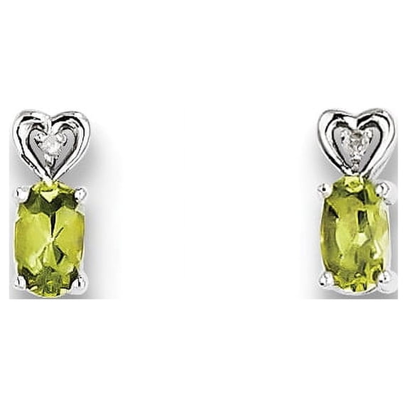 Sterling Silver Rhodium-plated Peridot & Diam. Earrings