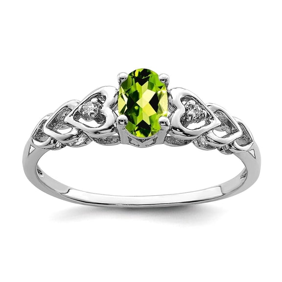 925 Sterling Silver Polished Peridot and Diamond Ring Size 7 2mm Wide Ring for Women