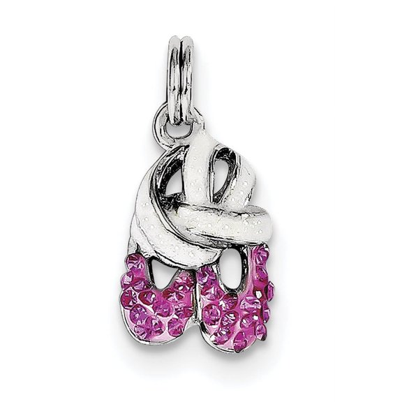 Sterling Silver Rhodium-plated Pink CZ Enamel Ballet Slipper Charm QC6474