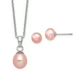 thumbnail image 1 of Sterling Silver Rhodium-plated 6-7mm Pink Teardrop Freshwater Cultured Pearl 17 inch Necklace and Button Post Earrings Set QG5657SET, 1 of 5