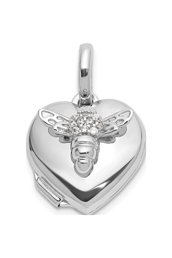 Sterling Silver Rhodium-plated Polished 12mm CZ Bee Heart Locket Material Primary Purity Breathtaking Alluring Exquisite Made for expressing your unique story