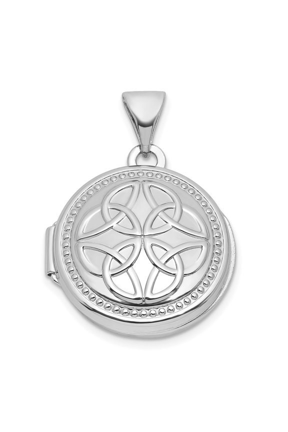 Sterling Silver Rhodium-plated Polished 16mm Celtic Knot Design Round Locket