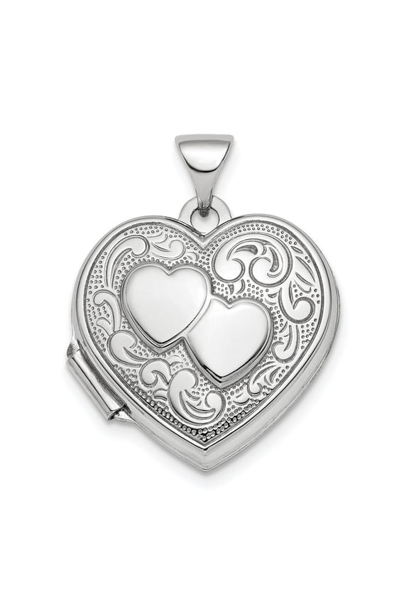 Sterling Silver Rhodium-plated Polished 2-heart Design 18mm Heart Locket - 2.1 Grams