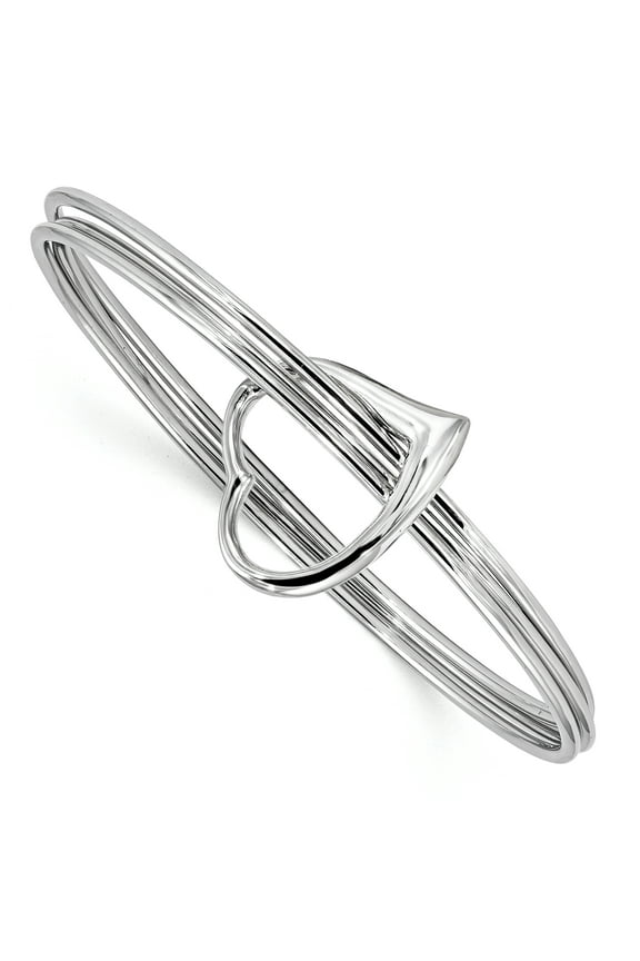 Sterling Silver Rhodium-plated Polished 3 Piece Heart Slip On Bangle Q-QB1076