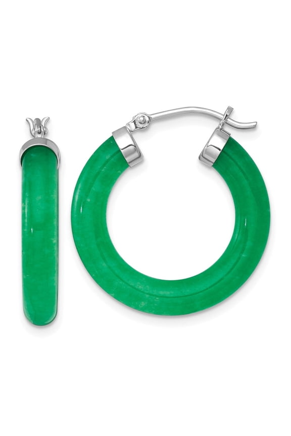 Sterling Silver Rhodium-plated Polished 4.3mm Dyed Jade Quartz Round Hoop Earrings