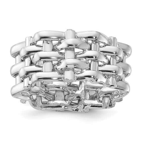 Finest Gold Sterling Silver Rhodium-Plated Polished 5 Row Woven Panther Ring - Size 6