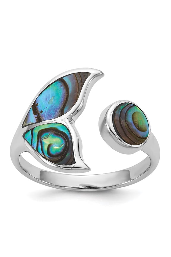 Sterling Silver Rhodium-plated Polished Abalone Whale Tail Size 6 Ring