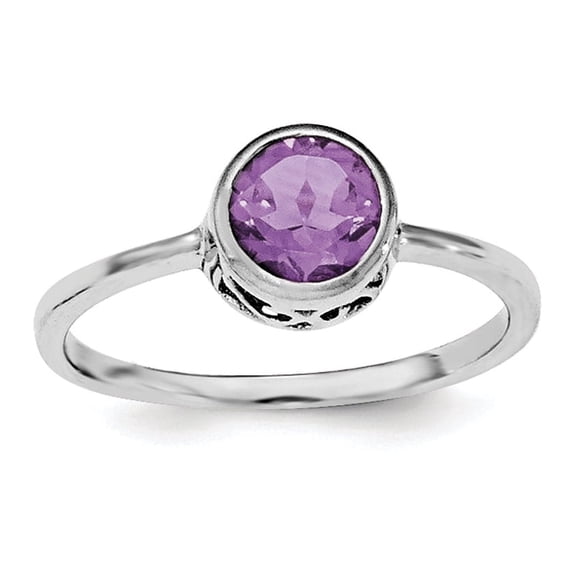 Sterling Silver Rhodium-plated Polished Amethyst Round Ring QR6399AM