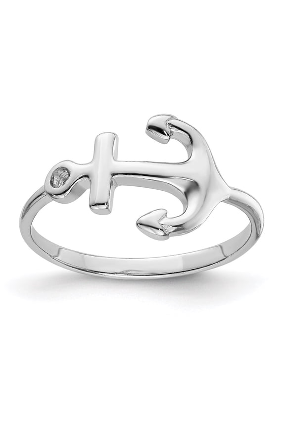925 Sterling Silver Solid Polished Nautical Ship Mariner Anchor Ring Size 7 1.5mm Wide Ring for Women