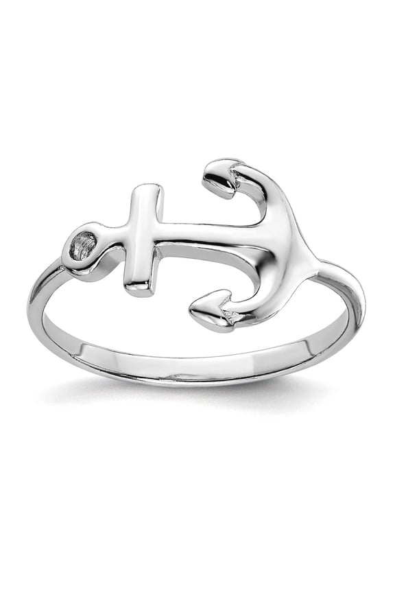 925 Sterling Silver Solid Polished Nautical Ship Mariner Anchor Ring Size 6 1.5mm Wide Ring for Women