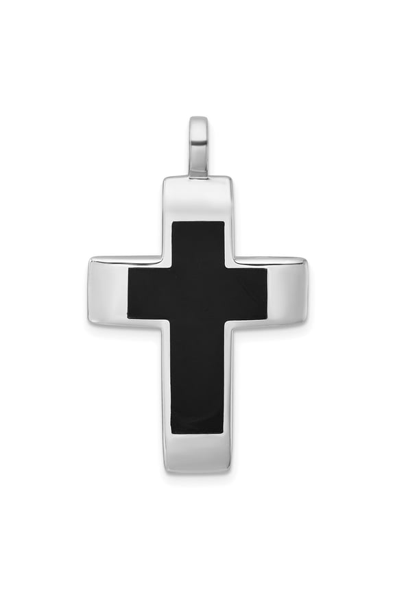 Sterling Silver Rhodium-plated Polished Black Resin Latin Cross Pendant