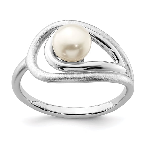 Sterling Silver Rhodium-plated Polished & Brushed (6-7mm) FWC Pearl Ring QR6872
