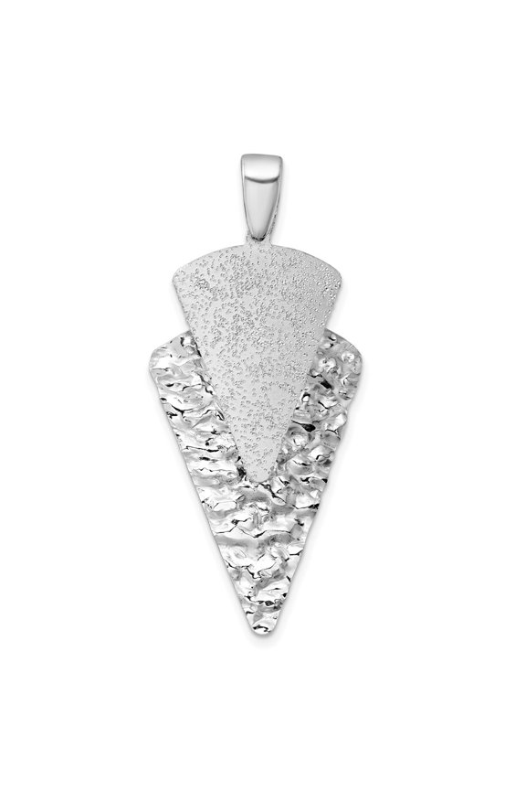 Sterling Silver Rhodium-plated Polished Brushed and Hammered Triangle Pendant
