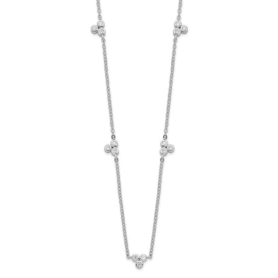 Finest Gold Sterling Silver Rhodium-Plated Polished CZ 5 Stations Necklace
