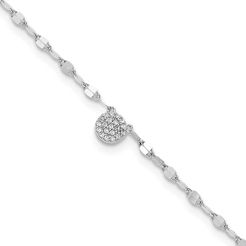 Finest Gold Sterling Silver Rhodium-Plated Polished CZ Anklet
