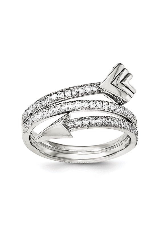 Sterling Silver Rhodium-plated Polished CZ Arrow Ring QR6516