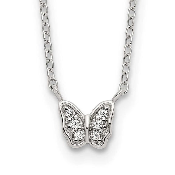 Sterling Silver Rhodium-plated Polished CZ Butterfly 16 Inch Necklace with 2 Inch extension QG3911
