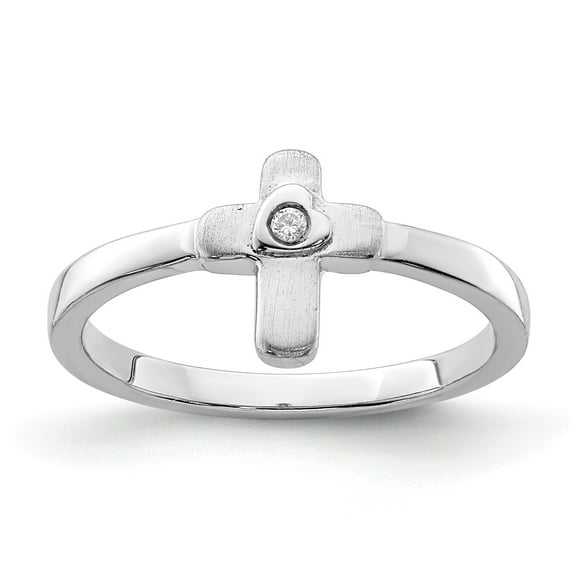 Sterling Silver Rhodium-plated Polished CZ Cross Ring - Size 3