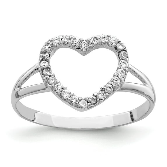 Sterling Silver Rhodium-plated Polished CZ Heart Ring - Size 6