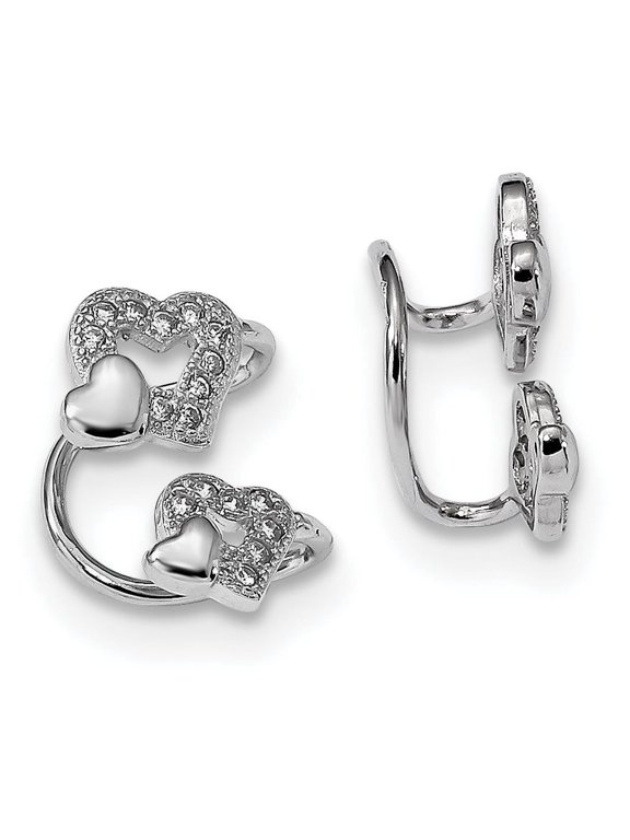 Sterling Silver Rhodium-plated Polished CZ Hearts Left Cuff Earring QE13678