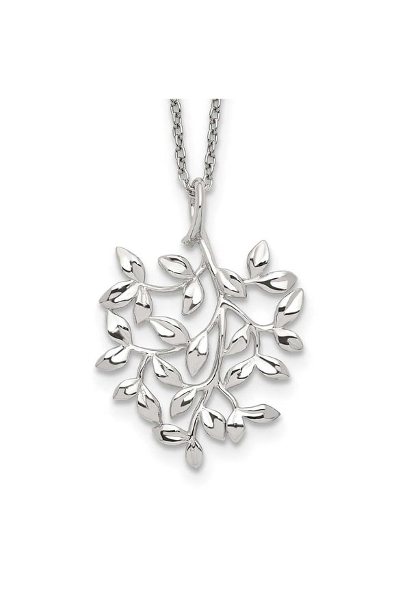 925 Sterling Silver Spring-Ring Polished Leaf Necklace 18 Inch 21mm Wide Pendant Necklace for Women