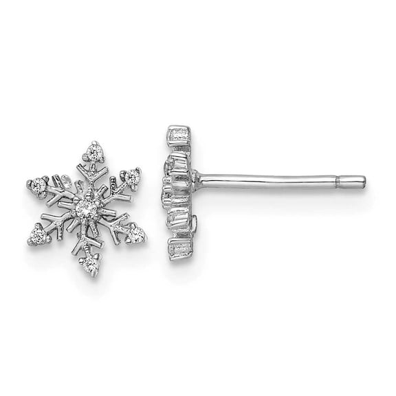 Finest Gold Sterling Silver Rhodium-Plated Polished CZ Snowflake Post Earrings