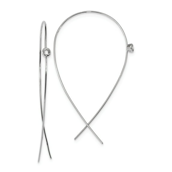 Sterling Silver Rhodium-plated Polished CZ Threader Earrings