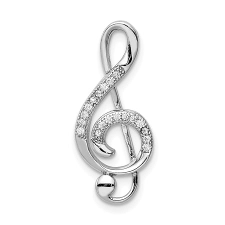 Sterling Silver Rhodium-plated Polished CZ Treble Clef Slide QP5363