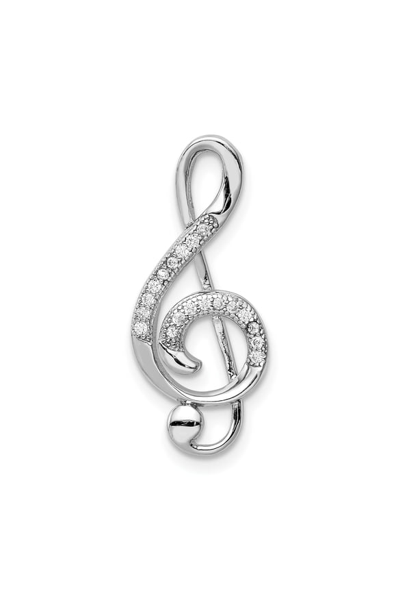 Sterling Silver Rhodium-plated Polished CZ Treble Clef Slide QP5363
