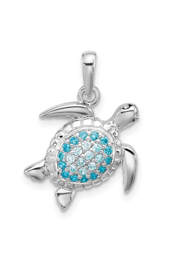 Sterling Silver Rhodium-plated Polished CZ Turtle Pendant