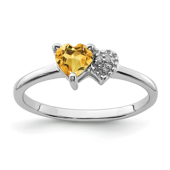 Sterling Silver Rhodium-plated Polished Citrine and Diamond Ring QR7063NOV