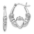 thumbnail image 1 of Sterling Silver Rhodium-plated Polished Claddagh Hoop Earrings, 1 of 3
