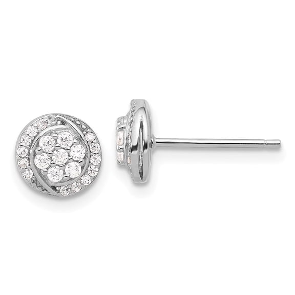 Sterling Silver Rhodium-plated Polished Cluster Pav CZ Post Earrings