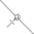 thumbnail image 1 of Sterling Silver Rhodium-plated Polished Cross Dangle Paperclip Link 6.5 Inch with 1 Inch Extension Bracelet, 1 of 5