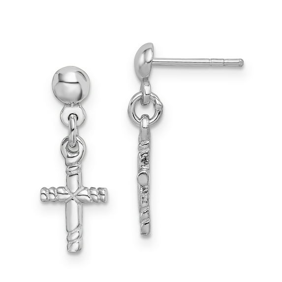 Sterling Silver Rhodium-plated Polished Cross Post Dangle Earrings QE12941 (20mm X 8mm)