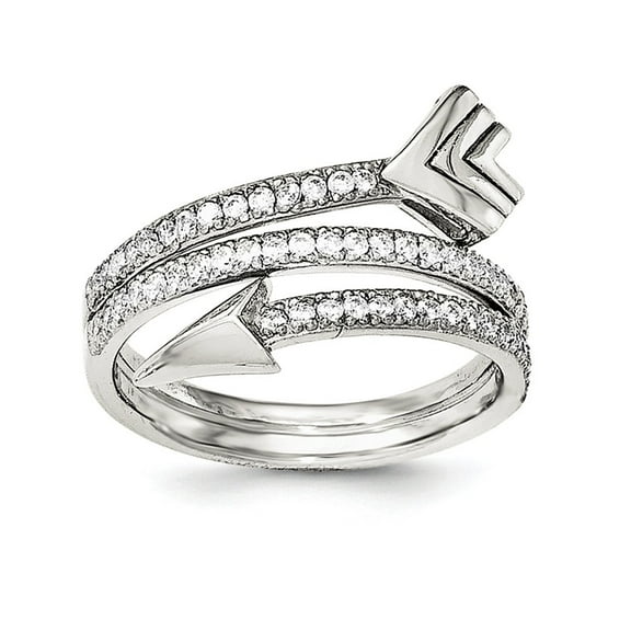 Sterling Silver Rhodium-plated Polished Cubic Zirconia Arrow Ring - Size 8 - Measures 2mm Wide