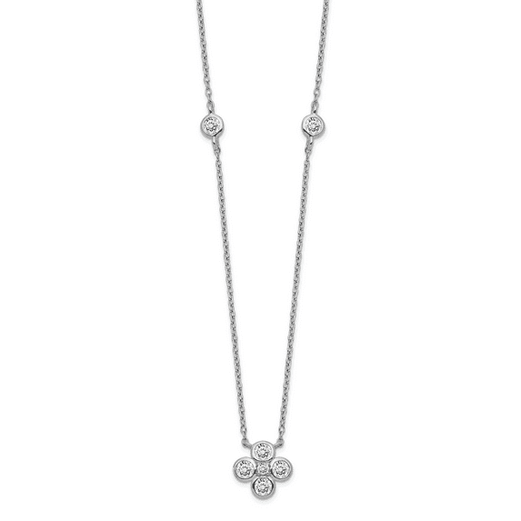 Sterling Silver Rhodium-plated Polished Cubic Zirconia with 2in Extender Pendant Necklace