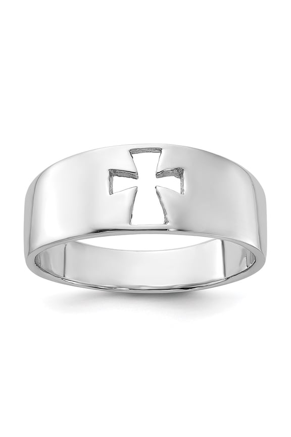 Sterling Silver Rhodium-plated Polished Cut-out Cross Ring